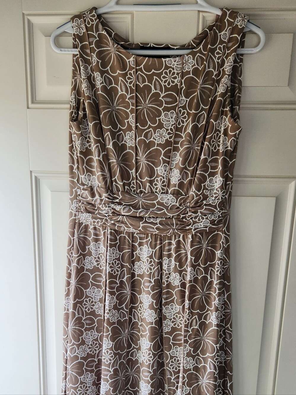 Perceptions Tan and White Floral Maxi Dress
